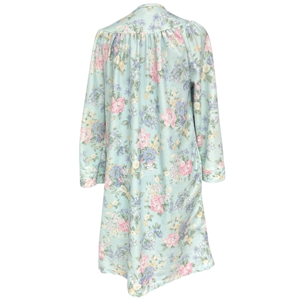 Carriage Court Blue Floral Button Front Nightgown Petite Cozy Flannel House Robe - Picture 5 of 11